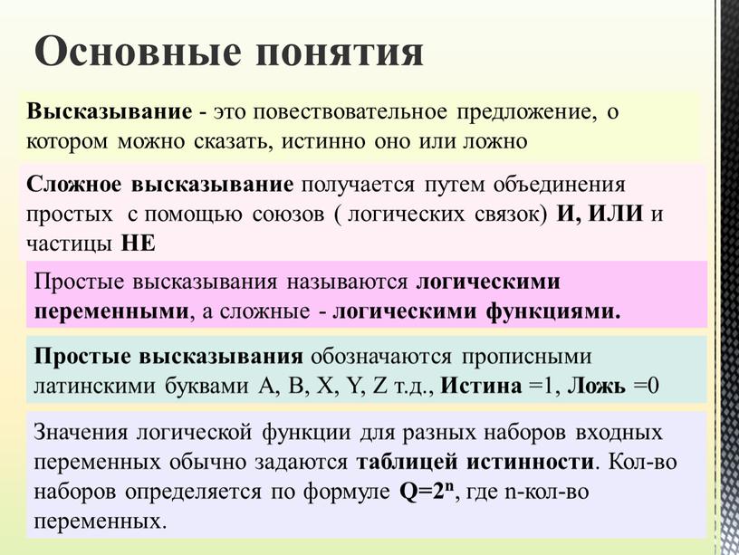 Высказывание - это повествовательное предложение, о котором можно сказать, истинно оно или ложно