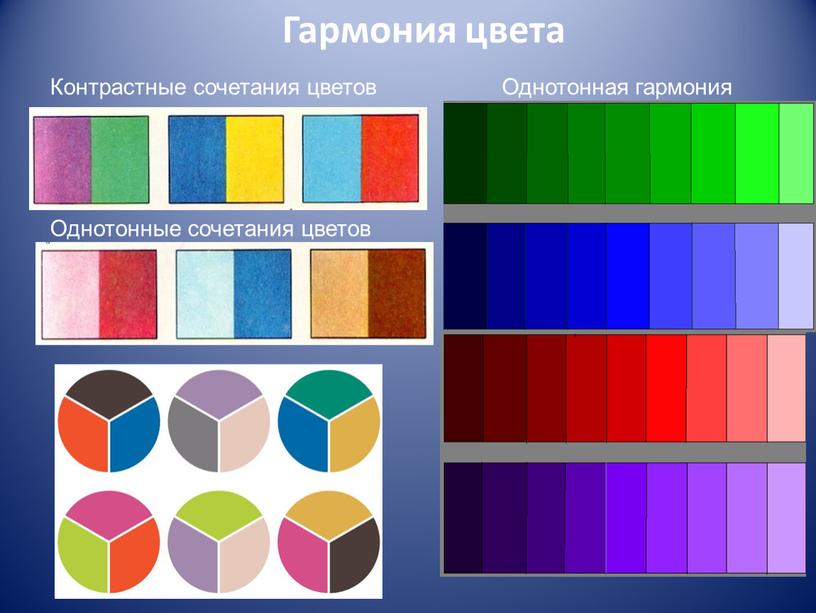 Контрастные сочетания цветов Однотонные сочетания цветов