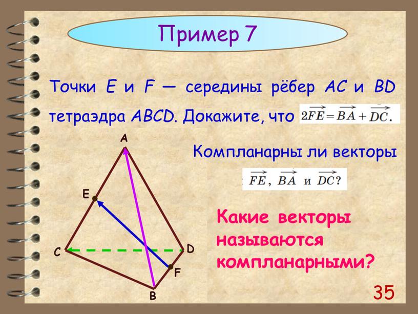 Пример 7 Точки E и F — середины рёбер