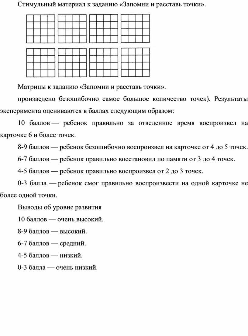 Стимульный материал к заданию «Запомни и расставь точки»