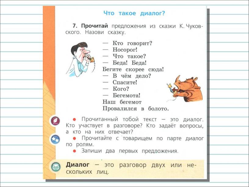 Презентация к уроку русского языка по теме "Диалог " 1 класс