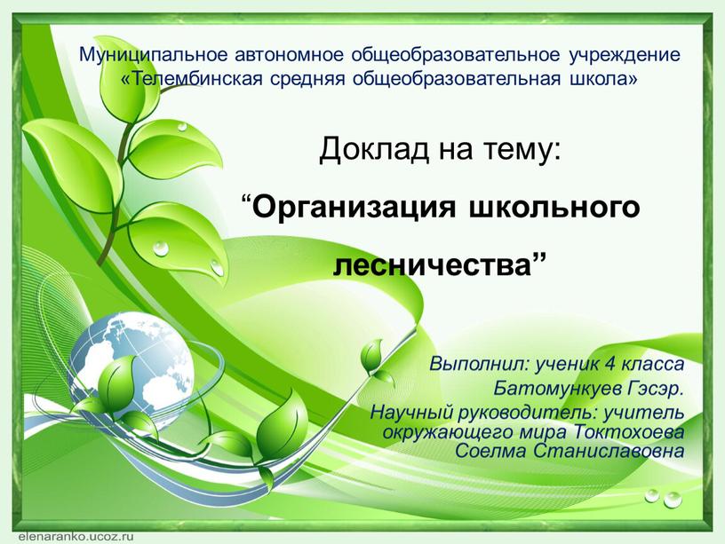 Муниципальное автономное общеобразовательное учреждение «Телембинская средняя общеобразовательная школа»