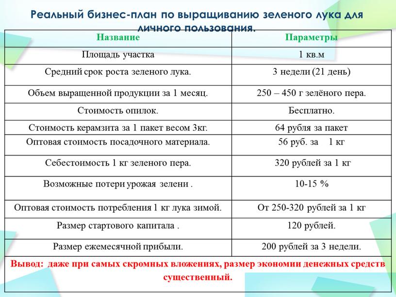 Реальный бизнес-план по выращиванию зеленого лука для личного пользования