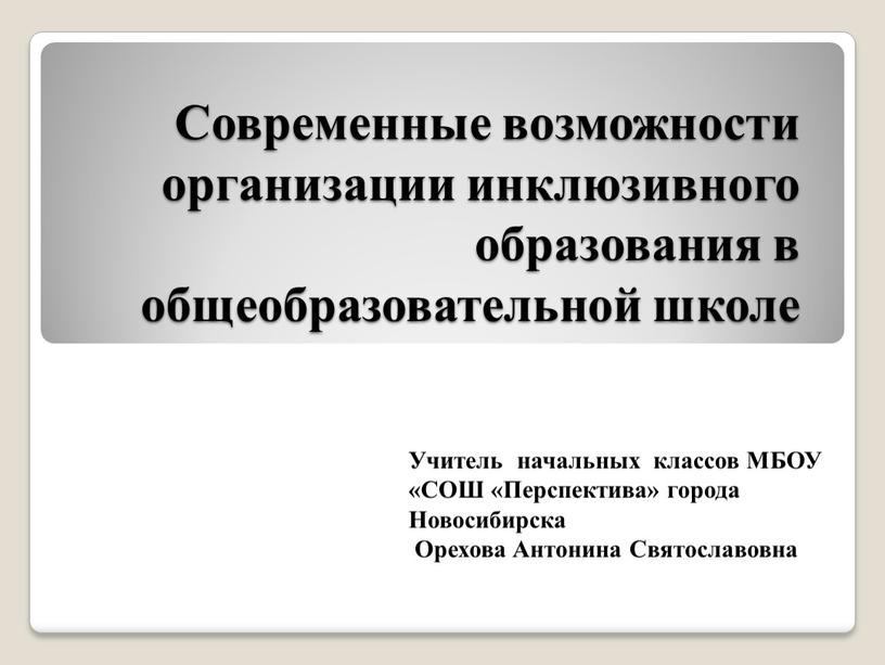 Современные возможности организации инклюзивного образования в общеобразовательной школе