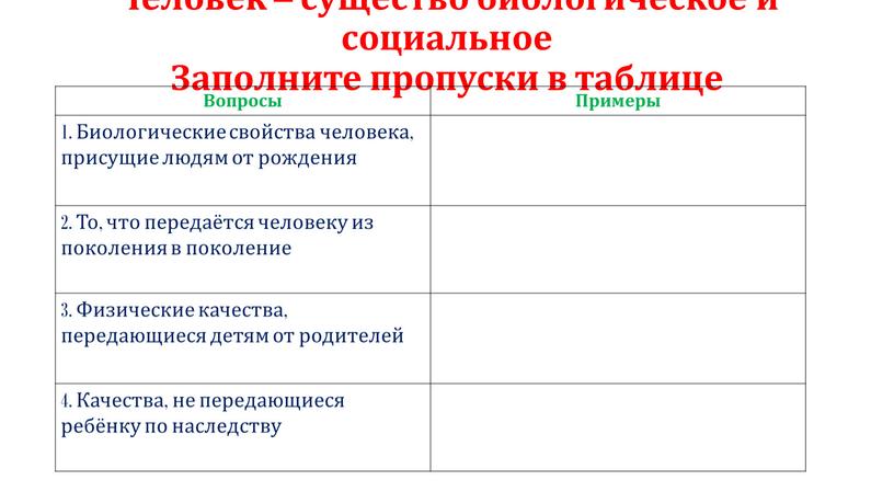 Человек – существо биологическое и социальное