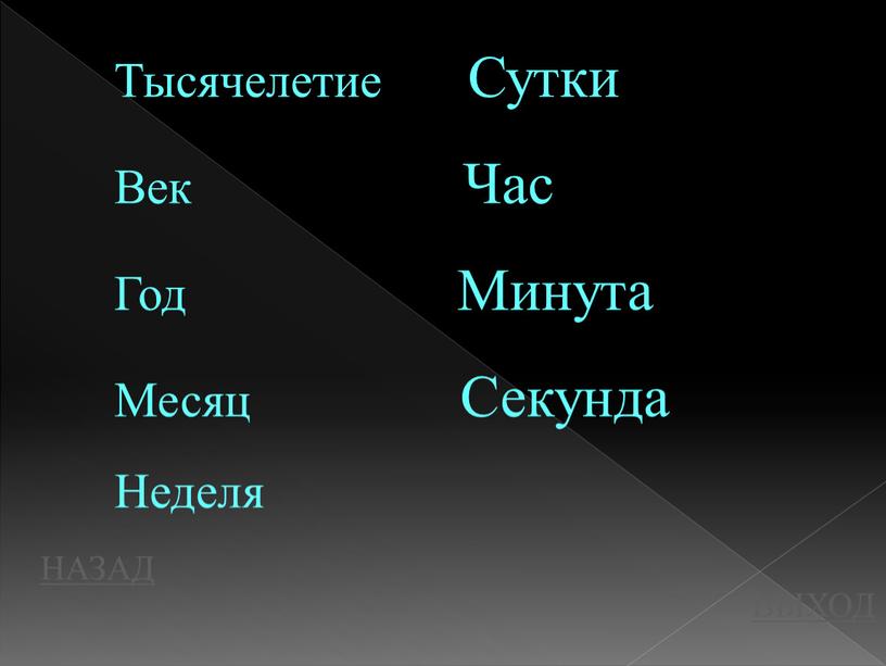 НАЗАД ВЫХОД Тысячелетие Сутки