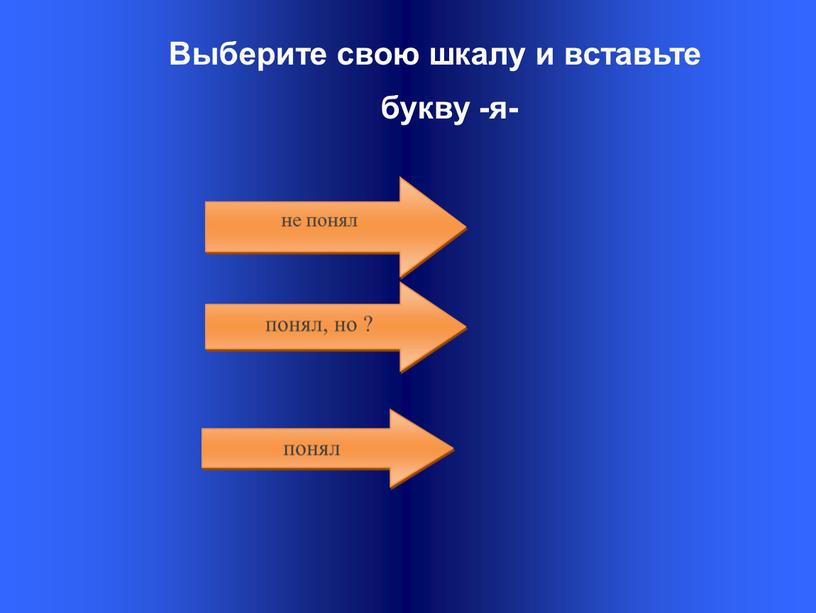 Выберите свою шкалу и вставьте букву -я- не понял понял, но ? понял