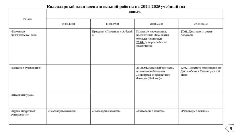 Раздел ЯНВАРЬ 09.01-12.01 13.01-19