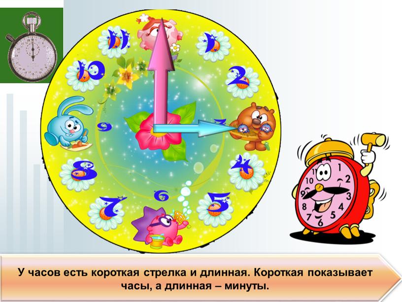 У часов есть короткая стрелка и длинная