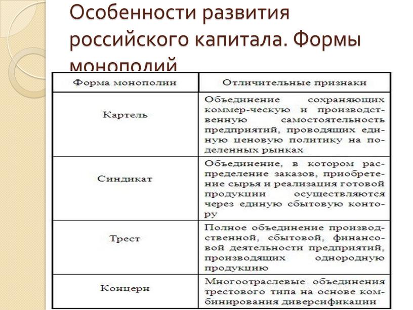 Особенности развития российского капитала