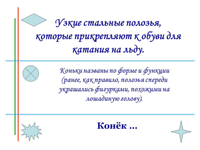 Узкие стальные полозья, которые прикрепляют к обуви для катания на льду