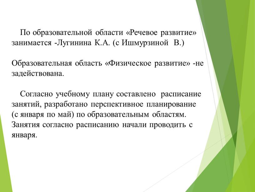 По образовательной области «Речевое развитие» занимается -Лугинина