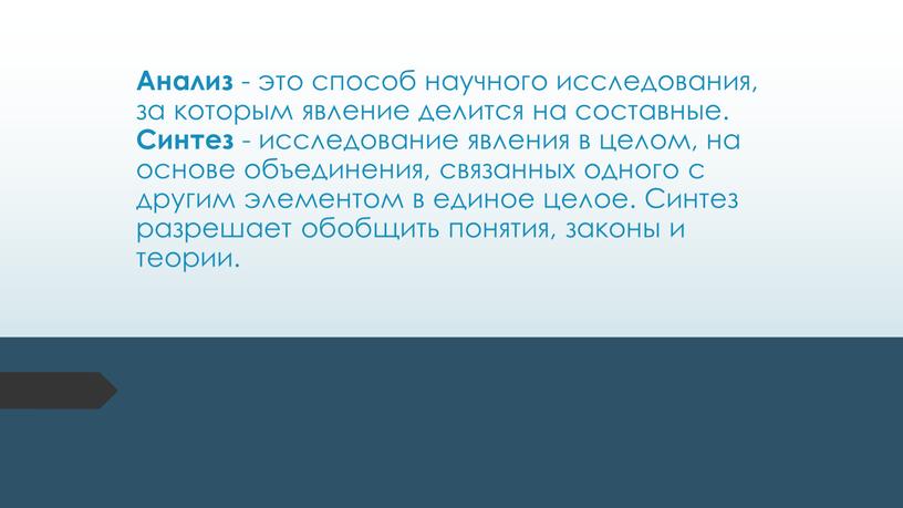 Анализ - это способ научного исследования, за которым явление делится на составные