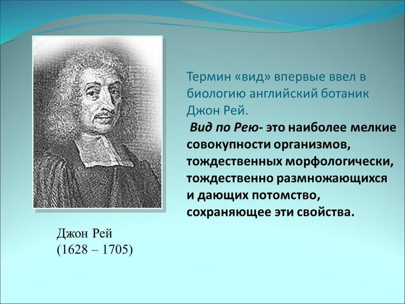 Термин «вид» впервые ввел в биологию английский ботаник