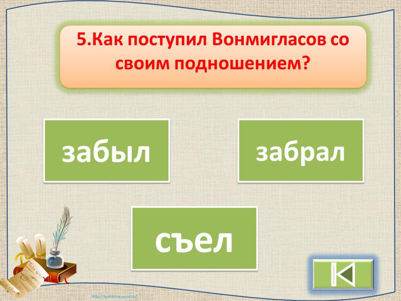 Как поступил Вонмигласов со своим подношением?