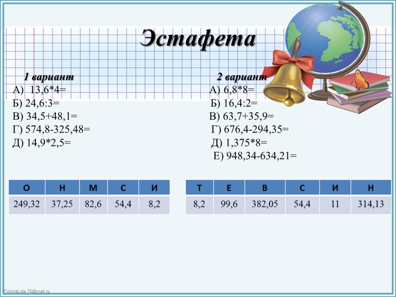 Эстафета 1 вариант 2 вариант