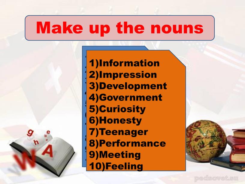 Make up the nouns Inform Impress