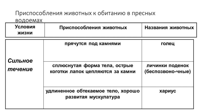 Приспособления животных к обитанию в пресных водоемах