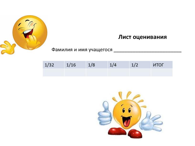 Лист оценивания Фамилия и имя учащегося _________________________