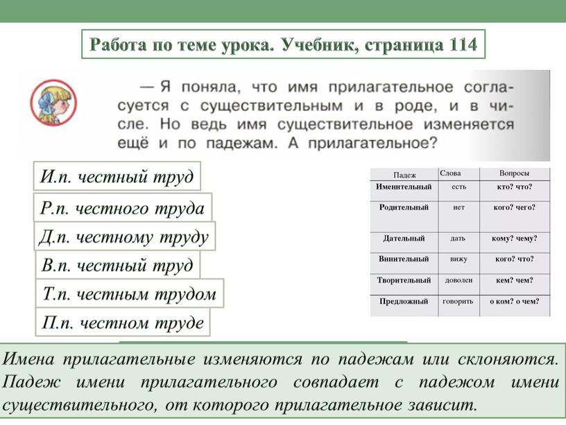 Работа по теме урока. Учебник, страница 114