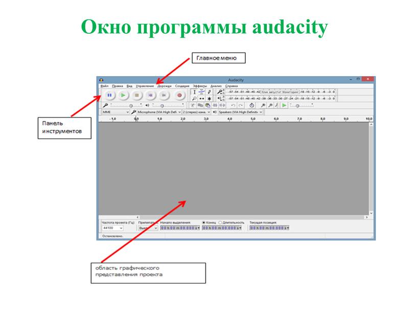 Окно программы audacity