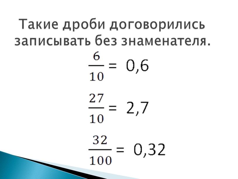 Такие дроби договорились записывать без знаменателя