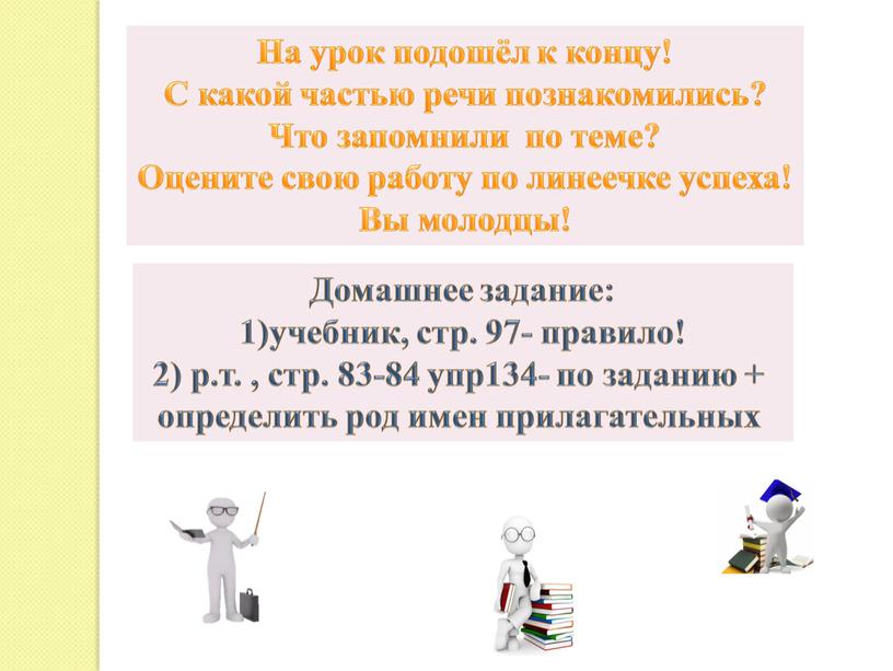 На урок подошёл к концу! С какой частью речи познакомились?