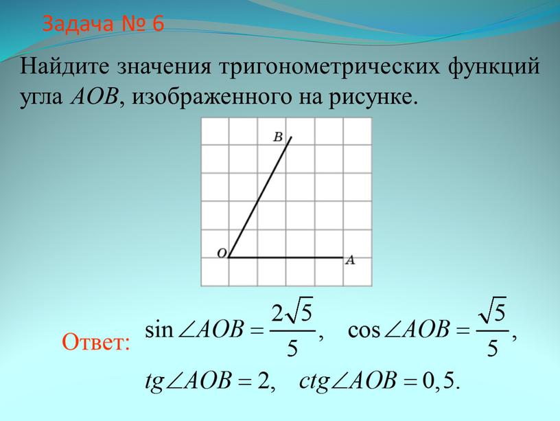 Задача № 6 Найдите значения тригонометрических функций угла