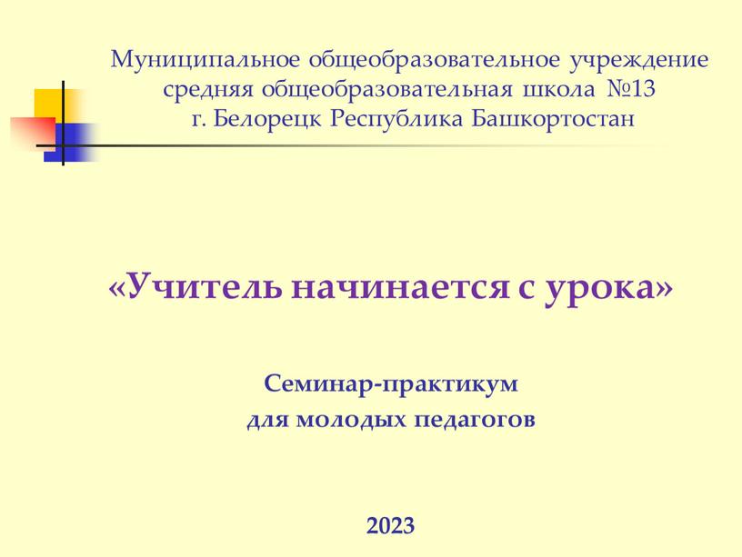 Муниципальное общеобразовательное учреждение средняя общеобразовательная школа №13 г