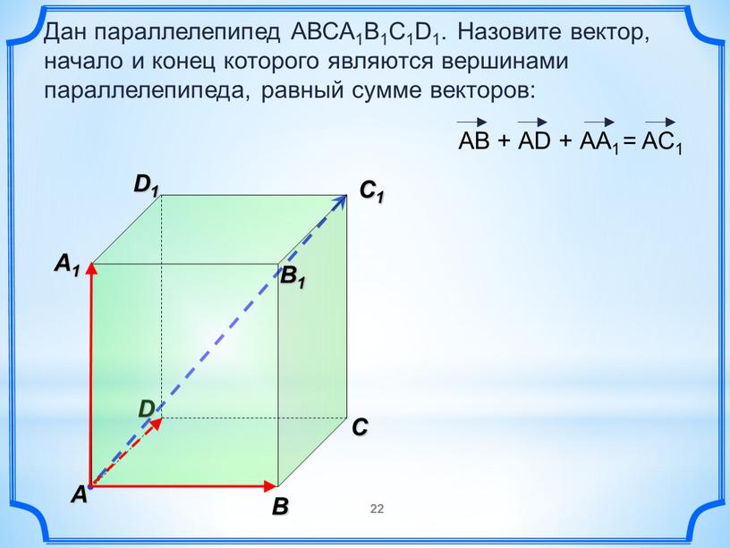 В A С B1 C1 D1 Дан параллелепипед