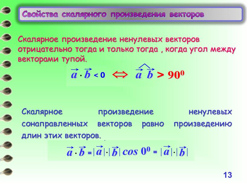 Свойства скалярного произведения векторов