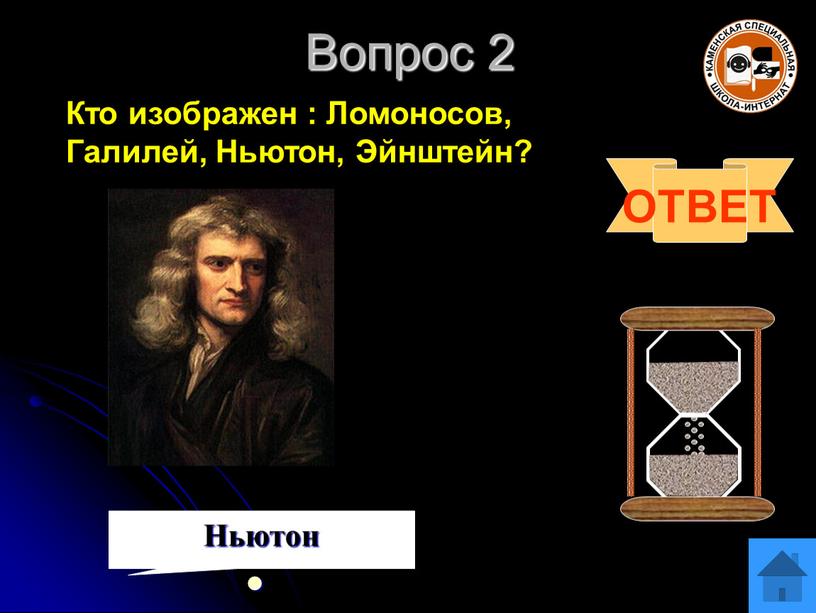 Вопрос 2 ОТВЕТ Ньютон Кто изображен :