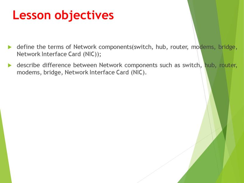 Lesson objectives define the terms of