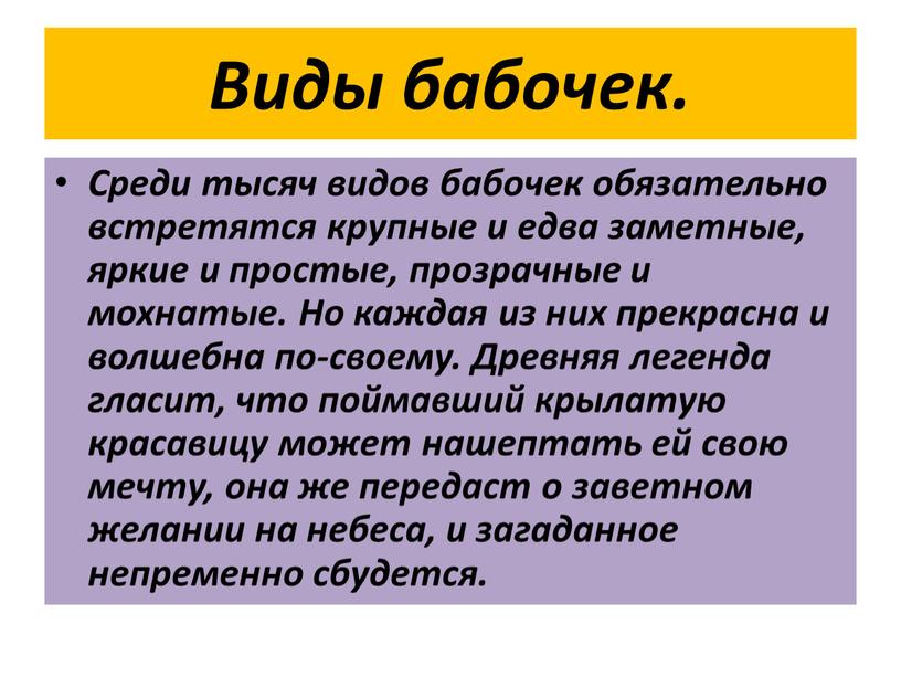 Виды бабочек. Среди тысяч видов бабочек обязательно встретятся крупные и едва заметные, яркие и простые, прозрачные и мохнатые