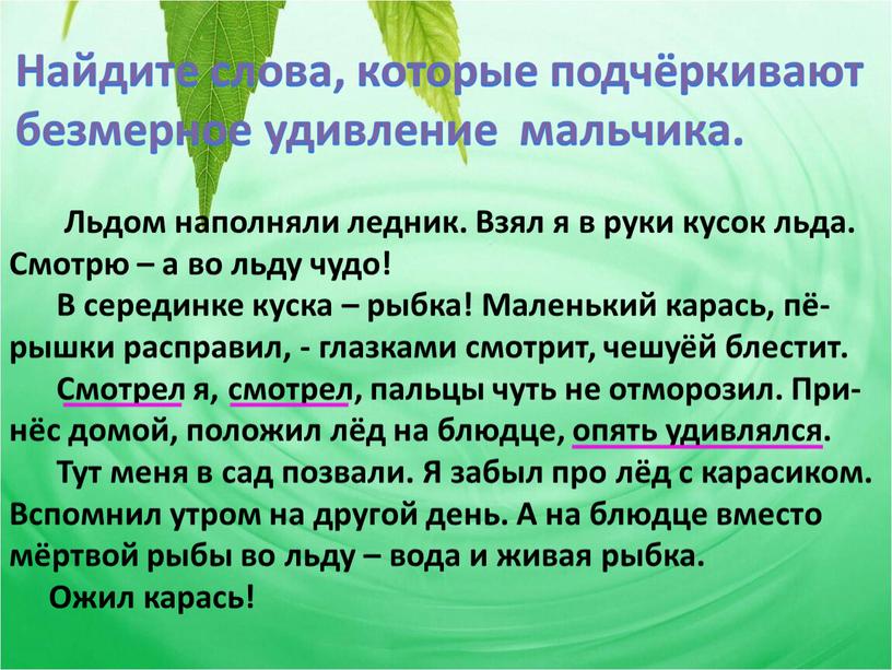 Найдите слова, которые подчёркивают безмерное удивление мальчика