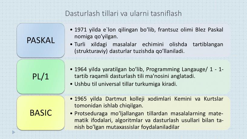 Dasturlash tillari va ularni tasniflash