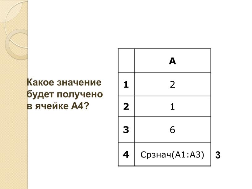 Какое значение будет получено в ячейке