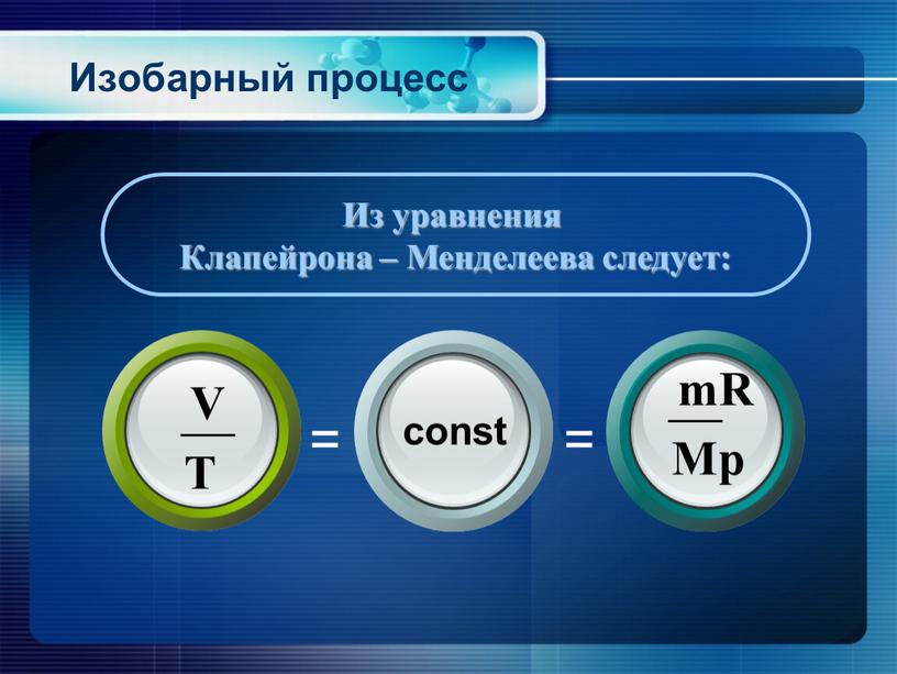 Из уравнения Клапейрона – Менделеева следует: