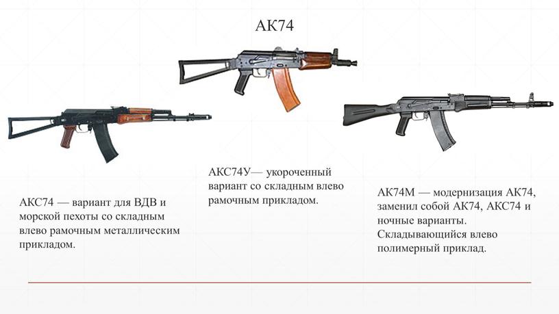 АКС74 — вариант для ВДВ и морской пехоты со складным влево рамочным металлическим прикладом