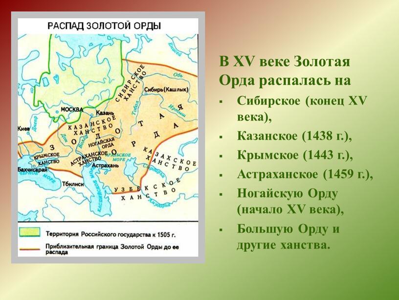 В XV веке Золотая Орда распалась на