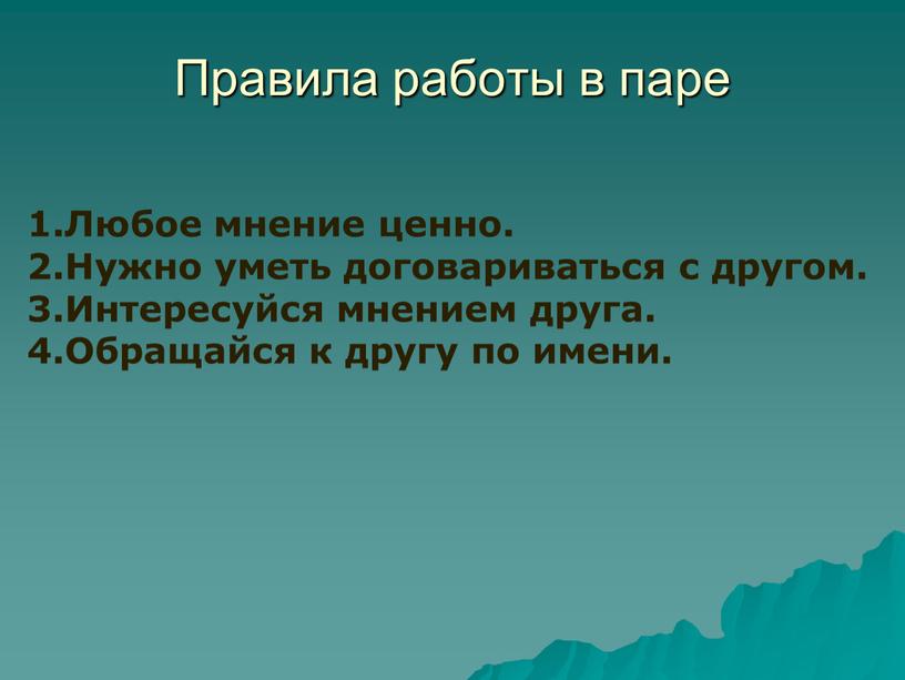 Правила работы в паре Любое мнение ценно