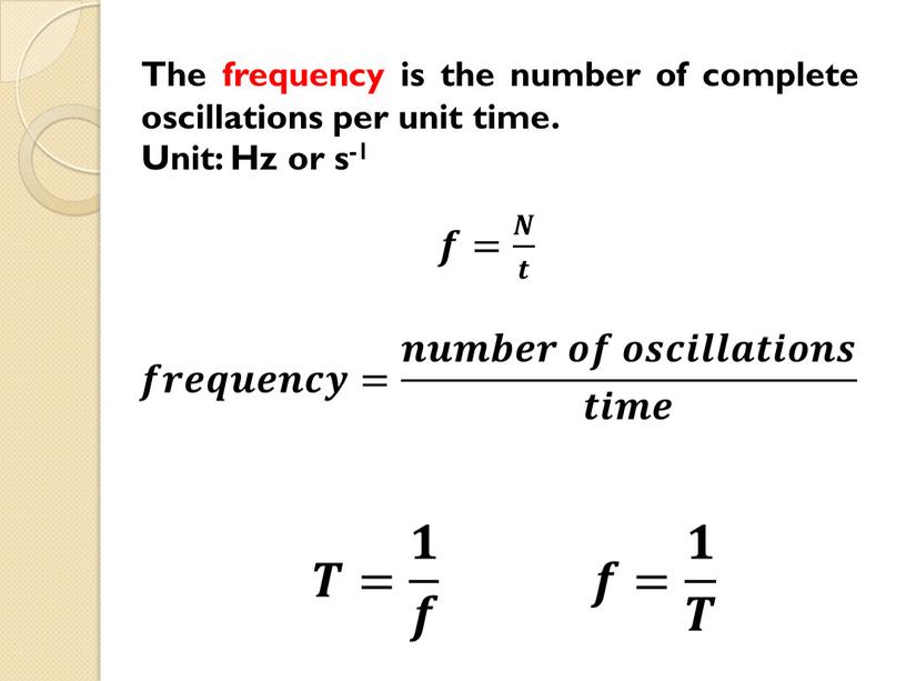 The frequency is the number of complete oscillations per unit time