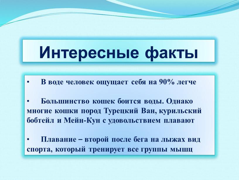 Интересные факты В воде человек ощущает себя на 90% легче