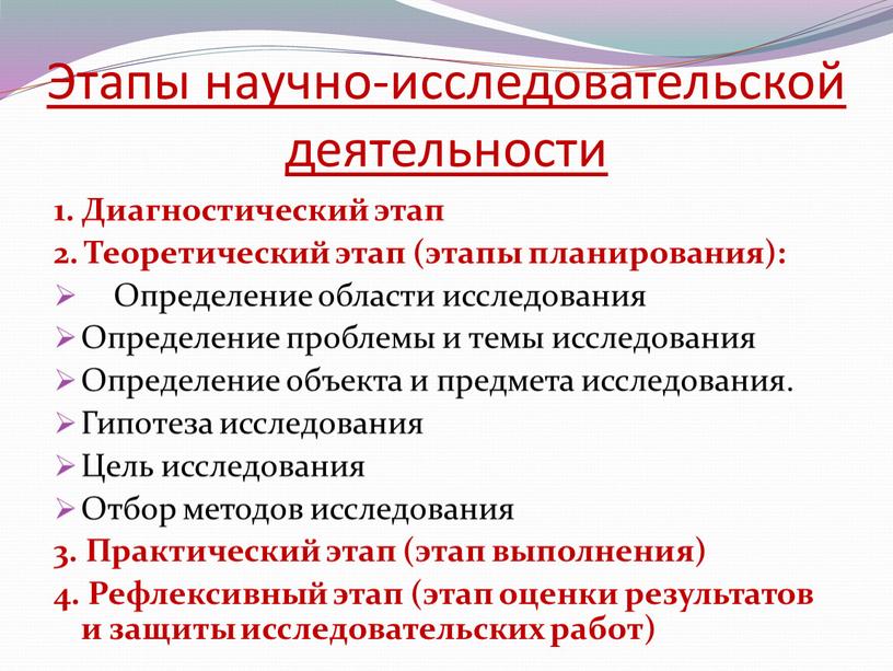 Этапы научно-исследовательской деятельности 1