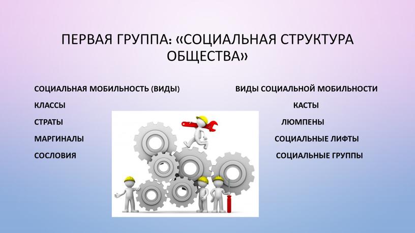 Первая группа: «Социальная структура общества»