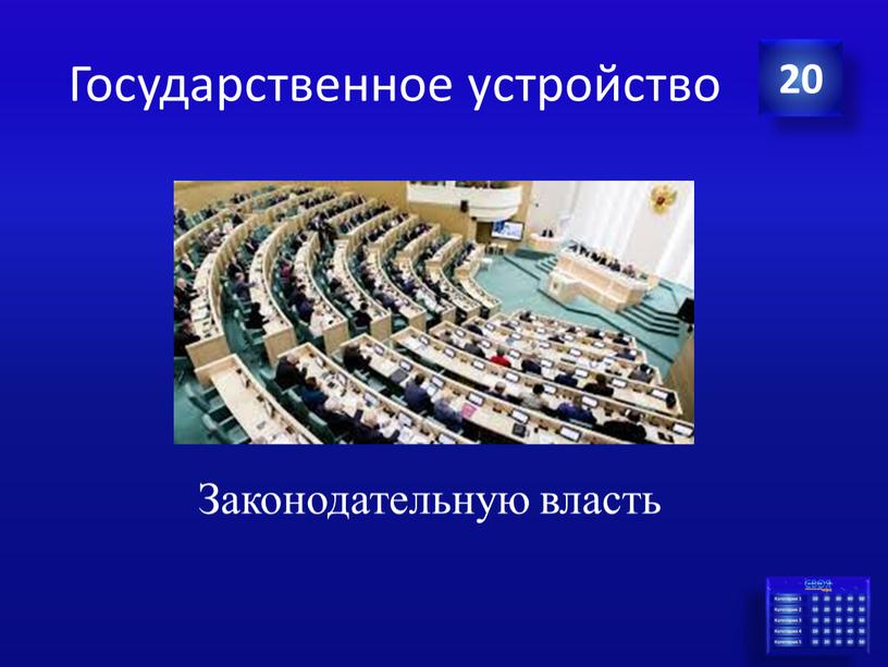 Государственное устройство Законодательную власть 20