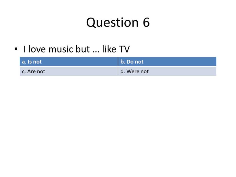 Question 6 I love music but … like