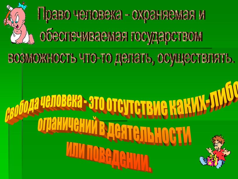 Право человека - охраняемая и обеспечиваемая государством возможность что-то делать, осуществлять