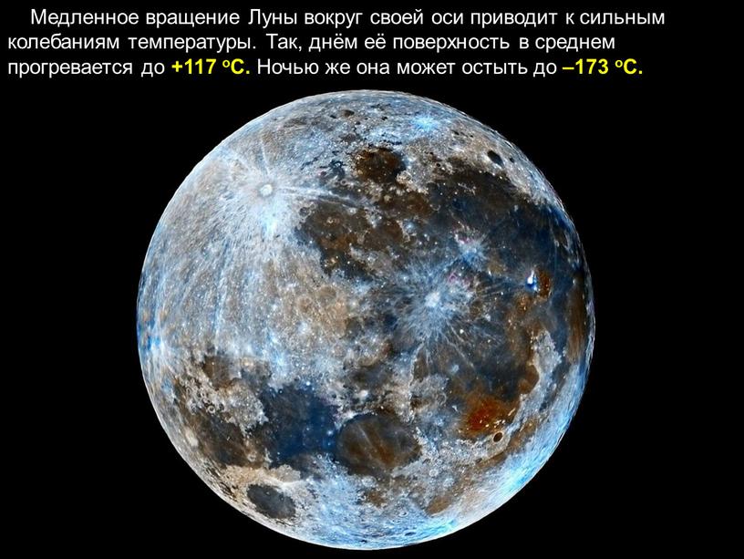 Медленное вращение Луны вокруг своей оси приводит к сильным колебаниям температуры