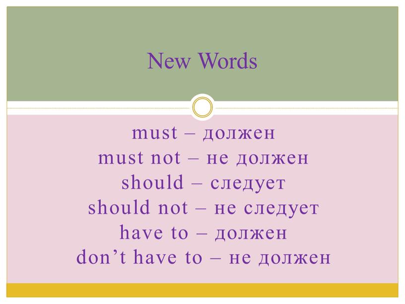 must – должен must not – не должен should – следует should not – не следует have to – должен don’t have to – не…